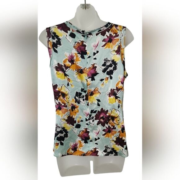 ST.JOHN 100% Silk Satin Floral Women Small Top Sleeveless Scoop Neck Multicolor - Picture 4 of 5